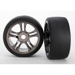 Traxxas 6477 Tires & wheels, assembled, glued (split-spoke, black chrome