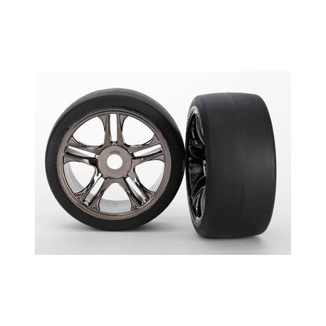 Traxxas 6477 Tires & wheels, assembled, glued (split-spoke, black chrome