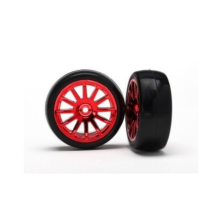 Traxxas 7573X 12-SP RED WHEELS, SLICK TIRES