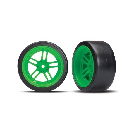 Traxxas 8377G Tires & Wheels Drift 1.9" on Green Split-spoke Rear (2)