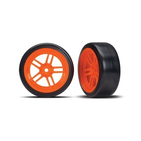 Traxxas 8376A Tires & Wheels Drift 1.9" on Orange Split-spoke Front (2)