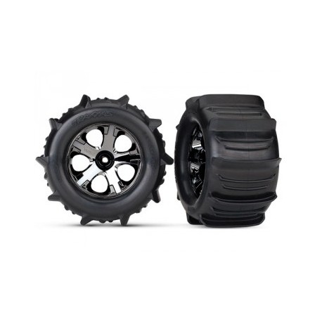 Traxxas 4175 Tires & WHeels Paddel/ All-Star Black Chrome 2.8" TSM (2)