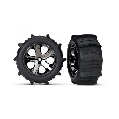 Traxxas 3776 Tires & Wheels Paddel/ All-Star Black Chrome 2.8" TSM (2)
