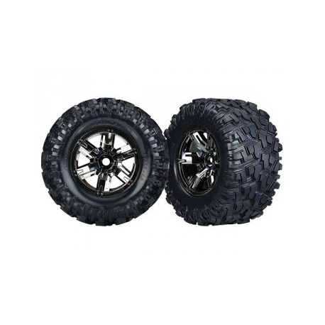 Traxxas 7772A Tires & wheels (X-Maxx black chr wheels/ Maxx AT tires) (2)