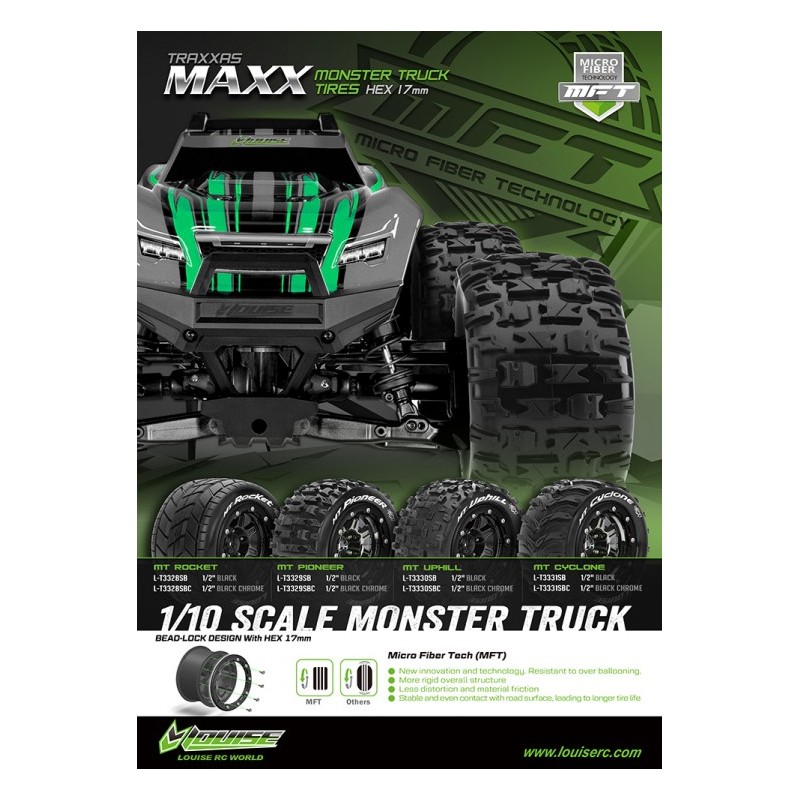 Traxxas Maxx - Tires & Wheels MT-ROCKET Maxx Soft Black (MFT) (2) L-T3328SB