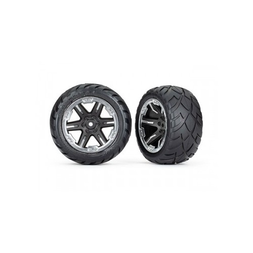 Traxxas 6768X Tires & Wheels Anaconda/RXT Black & Chrome 2,8" 2WD Rear (TSM-Rated) (2)