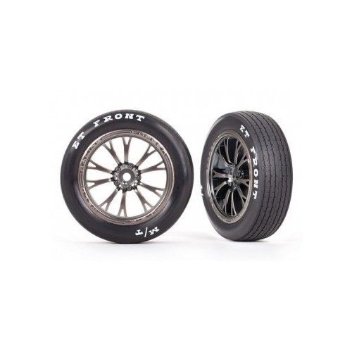 Traxxas 9474A Tires & Wheels Front Satin Black Chrome (2) Drag Slash