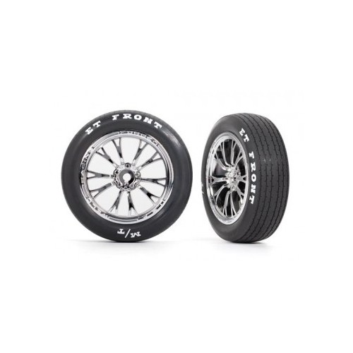 Traxxas 9474R Tires & Wheels Front Chrome (2) Drag Slash