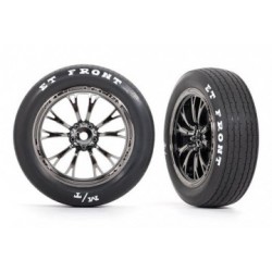Traxxas 9474X Tires & Wheels Front Black Chrome (2) Drag Slash