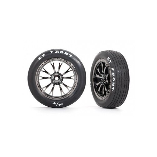 Traxxas 9474X Tires & Wheels Front Black Chrome (2) Drag Slash