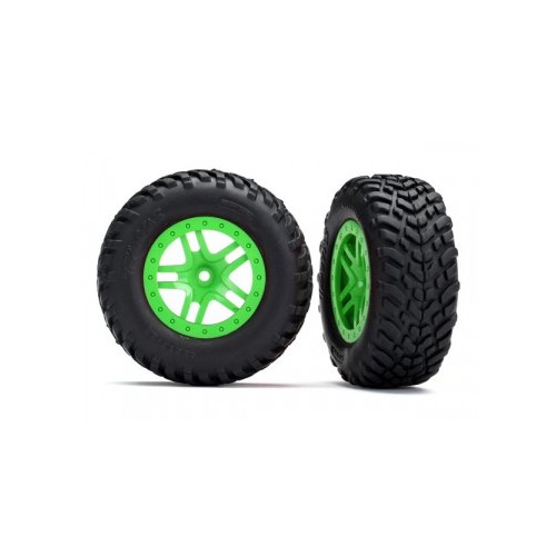 Traxxas 5892G Tires & Wheels SCT / SCT S-Spoke Green 4WD/2WD Rear TSM (2)