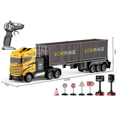 Fjernstyret lastbil - Container Truck med skilte, Gul.