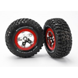 Traxxas 5867 Tires & wheels, assembled, glued (SCT chrome, red beadlock style wheel