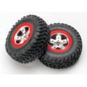 Traxxas 5875A Tires & wheels, assembled, glued (SCT satin chrome, red beadlock style