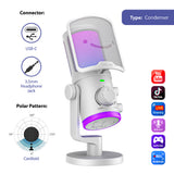 FIFINE AM6 Condenser RGB USB Microphone with chat and gaming volume preference knob, White
