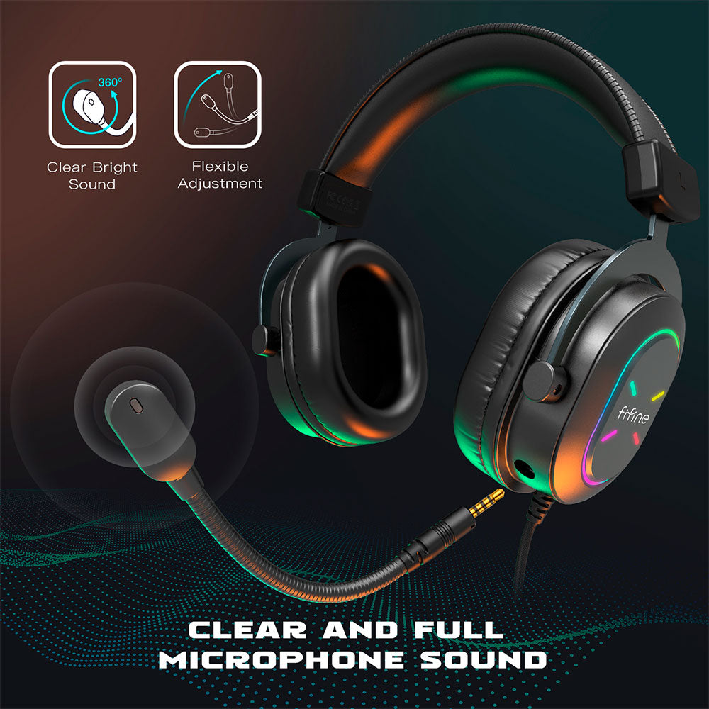 Fifine H6X Professional Gaming USB RGB Gaming Headset, Black