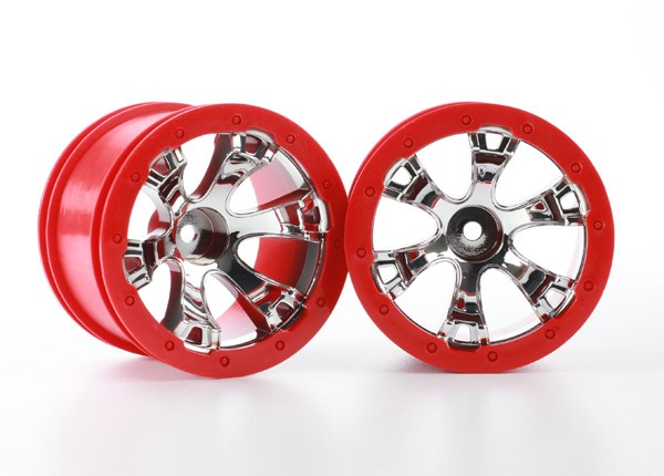 Traxxas 7271 Wheels, Geode 2.2" (chrome, red beadlock style) (12mm hex) (2)