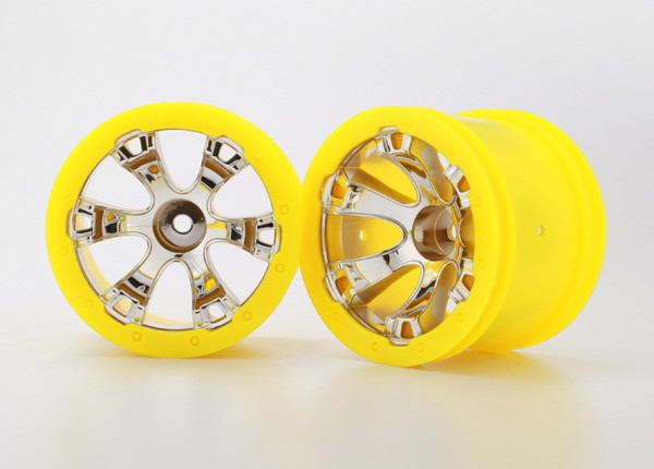 Traxxas 7275 Wheels, Geode 2.2" (chrome, yellow beadlock style) (12mm hex) (2)