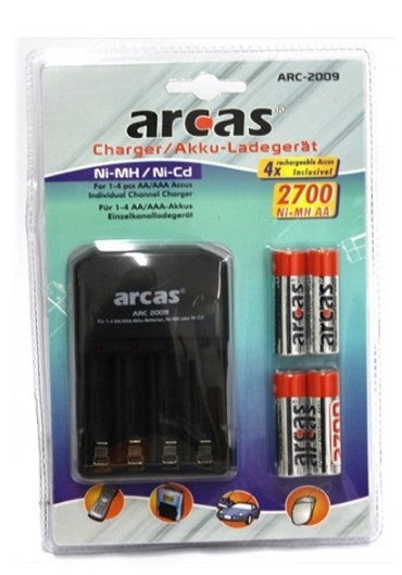 AA-batteri lader med 4x AA 2700 mAh batterier