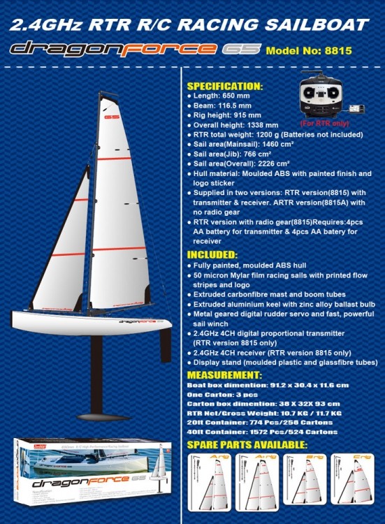 Dragon Force RG65 V6 Sailboat w/o Radio Equipment JW8815ARTR