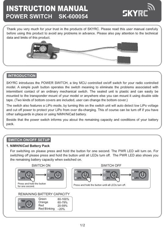 SKYRC vandtæt kontant ON/OFF NiMh/LiPo batterier