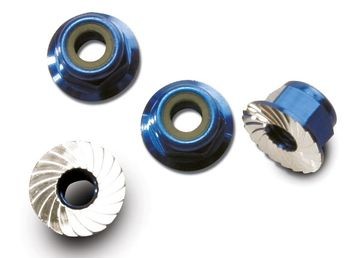 Traxxas 1747R Lock Nut Aluminium Flanged M4 Blue (4)