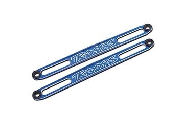 Traxxas 3923X Hold downs, battery (blue-anodized) (2)/ adhesive foam batte