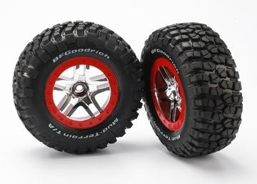 Traxxas 5877A Tires &amp; Wheels BFGoodrich/S-Spoke Chrome-Red 2WD Front (2)