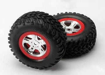 Traxxas 5973A Tires &amp; Wheels SCT/SCT Satin Chrome-Red (14mm) (2)