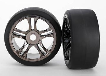 Traxxas 6479 Tires &amp; Wheels Slicks S1/S-Spoke Black Chrome Front (2) XO-1
