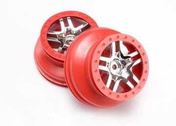 Traxxas 6872A Wheels SCT S-Spoke Chrome-Red 2.2/3.0" 4WD/2WD Rear (2)