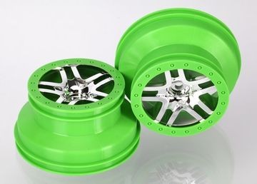 Traxxas 6872X Wheels SCT S-Spoke Chrome-Green 2.2/3.0" 4WD/2WD Rear (2)