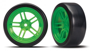 Traxxas 8376G Tires &amp; Wheels Drift 1.9" on Green Split-spoke Front (2)