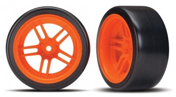 Traxxas 8377A Tires &amp; Wheels Drift 1.9" on Orange Split-spoke Rear (2)