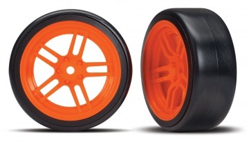 Traxxas 8376A Tires &amp; Wheels Drift 1.9" on Orange Split-spoke Front (2)