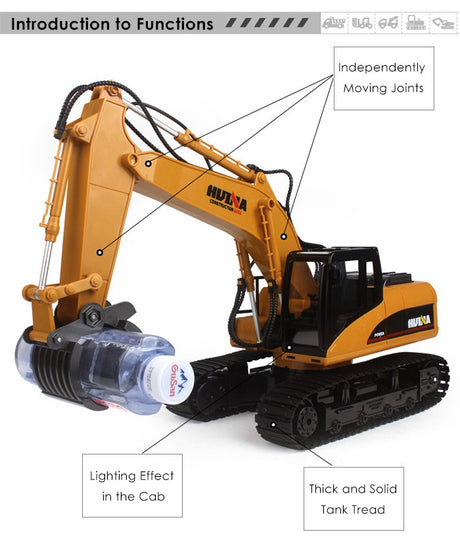 HUINA 1570 1:14 2.4GHz 16CH RC Alloy Log Grabber Truck - RTR - YELLOW