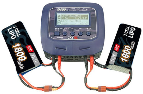 Dobbeltlader SkyRC D100-V2 Dual Charger 2x100W 240VAC/12VDC
