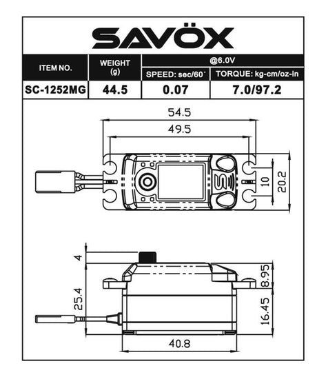 Savox Servo SC-1252MG Coreless Motor