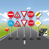 5 stk. trafikskilte, 70 cm høje – stopskilt, vejarbejde, cykelsti, ubetinget vigepligt, hovedvej ophører