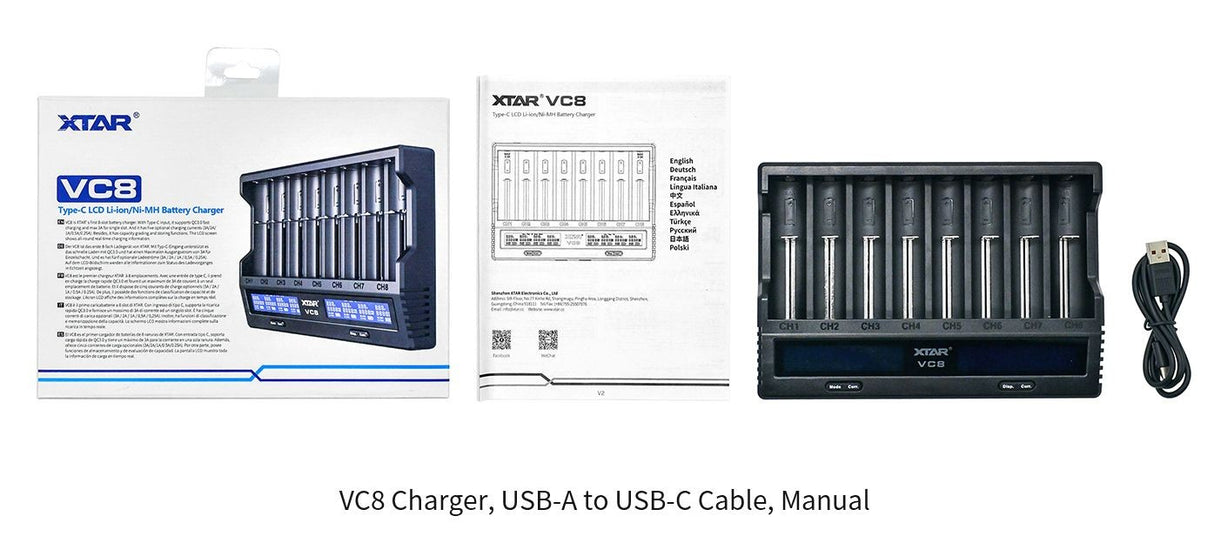Xtar VC8 oplader til 8 stk Li-ion / Ni-Mh batterier