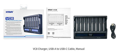 Xtar VC8 oplader til 8 stk Li-ion / Ni-Mh batterier