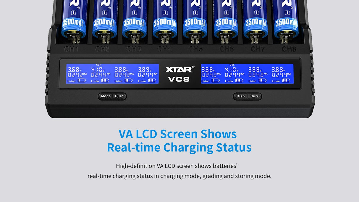 Xtar VC8 oplader til 8 stk Li-ion / Ni-Mh batterier