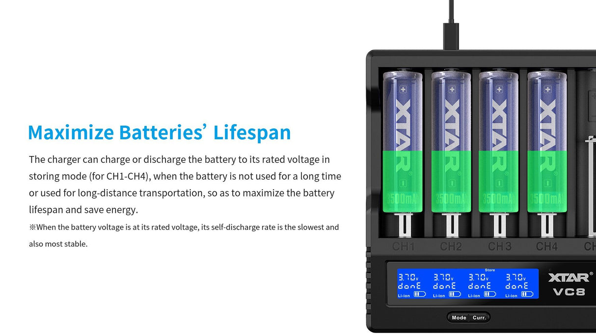 Xtar VC8 oplader til 8 stk Li-ion / Ni-Mh batterier