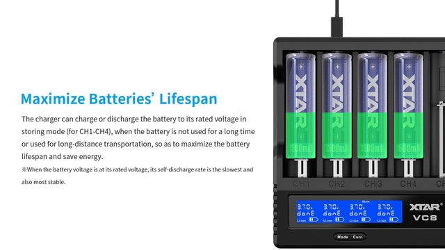 Xtar VC8 oplader til 8 stk Li-ion / Ni-Mh batterier