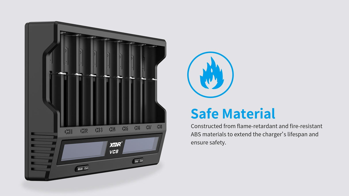 Xtar VC8 oplader til 8 stk Li-ion / Ni-Mh batterier