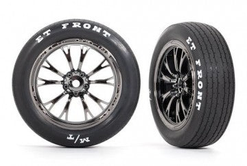 Traxxas 9474X Tires &amp; Wheels Front Black Chrome (2)  Drag Slash
