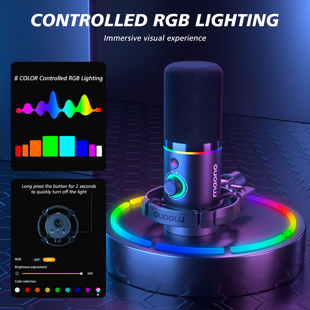 MAONO PD200XS Dynamic RGB USB/XLR Microphone with Arm Stand — For Creators, Streamers &amp; Podcasters