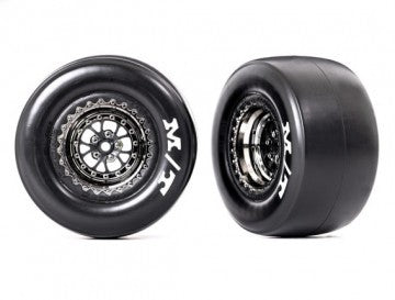 Traxxas 9476X Tires &amp; Whels Rear Black Chrome Mickey Thompson (2)  Drag Slash