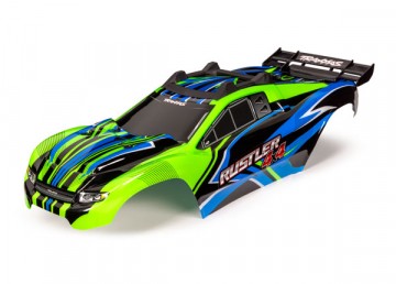 Traxxas 6734G Body Rustler 4x4 Green &amp; Blue Complete Clipless