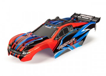 Traxxas 6734R Body Rustler 4x4 Red &amp; Blue Complete Clipless